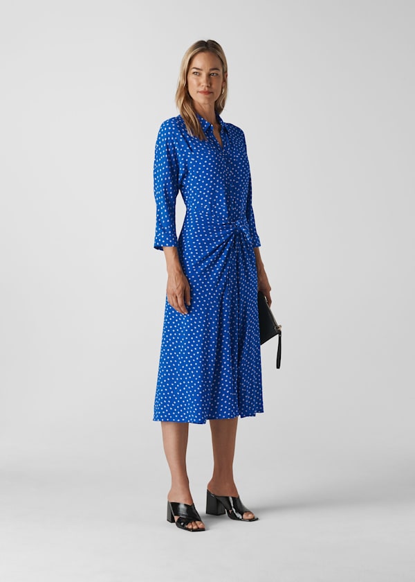 Blue Abstract Spot Selma Tie Dress