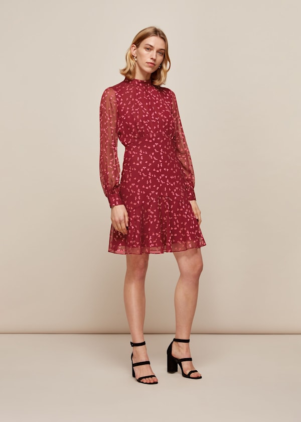 Pink Falling Leaves Silk Dress
