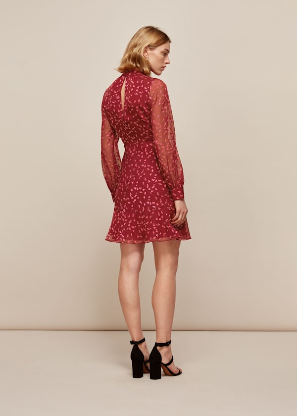 Pink Falling Leaves Silk Dress