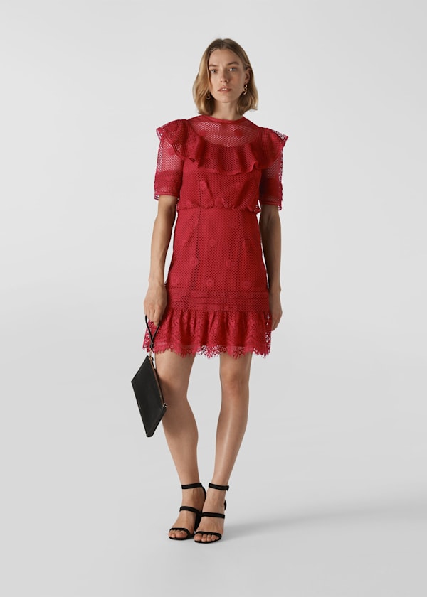 Red Mariah Lace Ruffle Dress