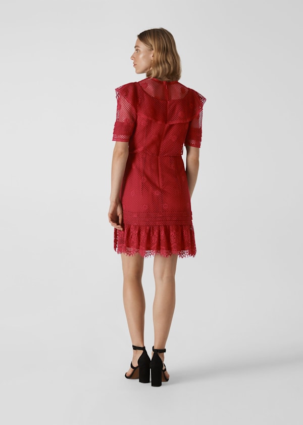 Red Mariah Lace Ruffle Dress
