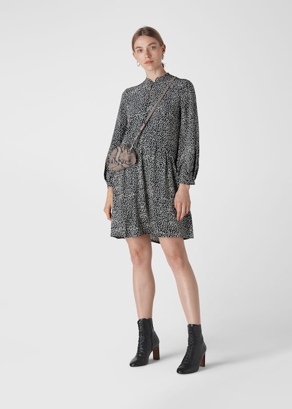Black Mottled Spot Smock Dress
