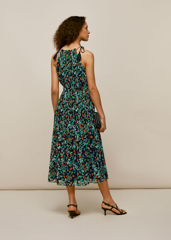 Blue Forest Floral Halter Dress