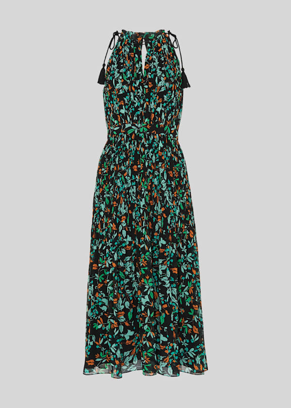 Blue Forest Floral Halter Dress