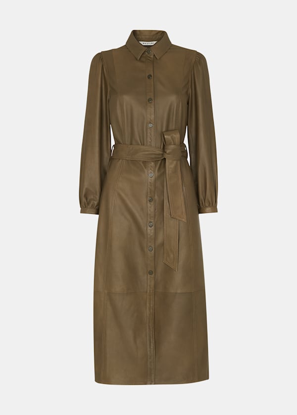 Khaki Phoebe Leather Shirt Dress