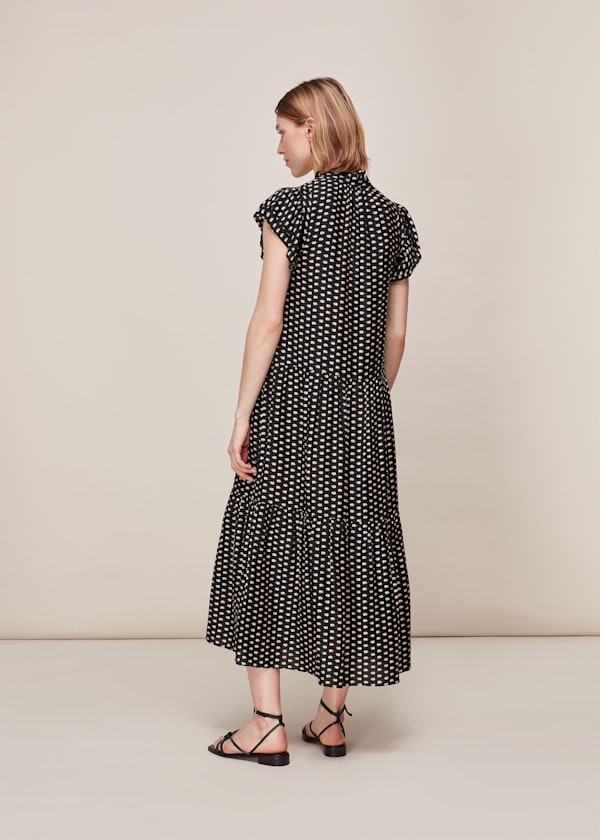 Black Elephant Silk Mix Midi Dress