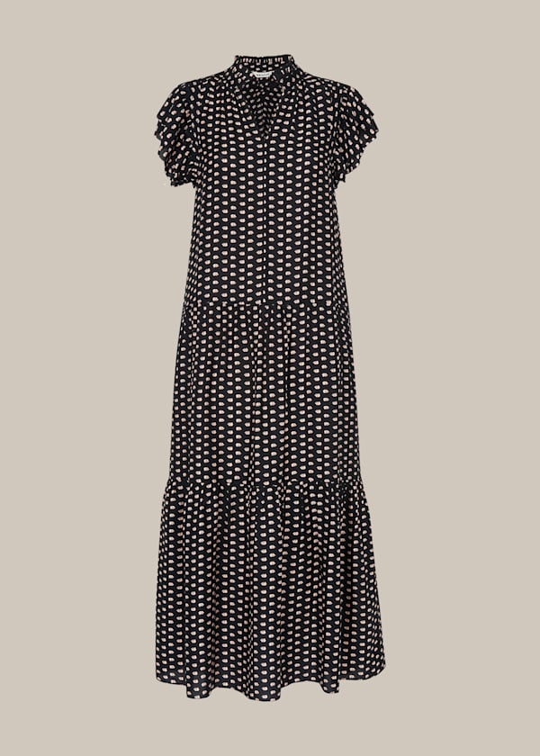 Black Elephant Silk Mix Midi Dress