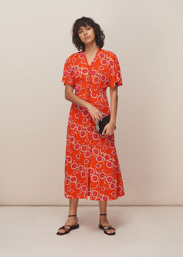 Red Ella Diagonal Floral Dress
