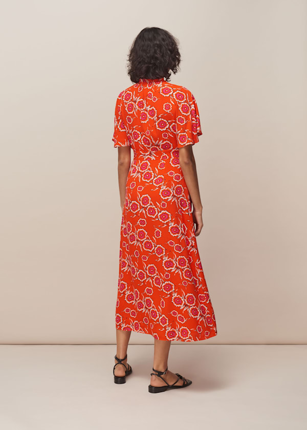 Red Ella Diagonal Floral Dress