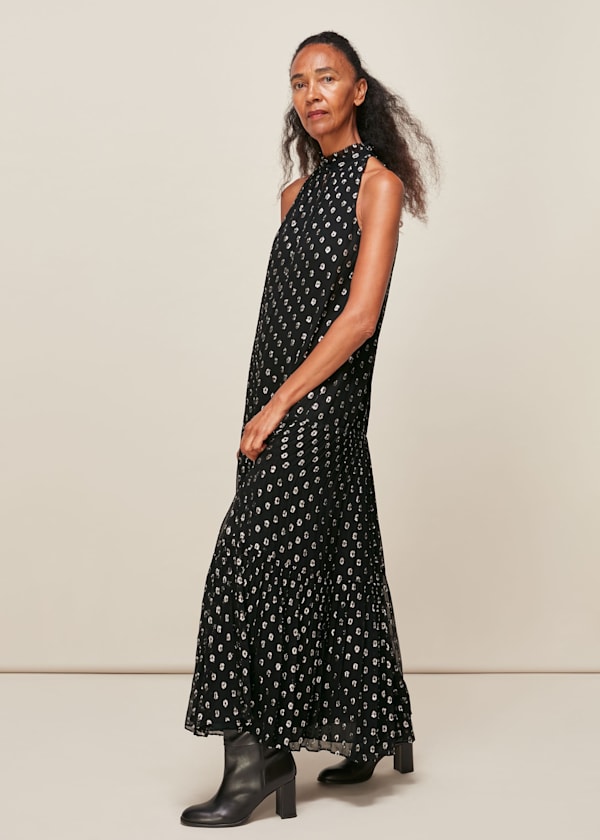 Black Metallic Dobby Trapeze Dress