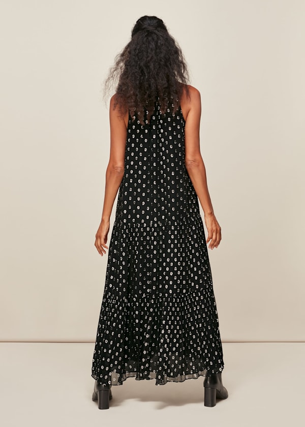 Black Metallic Dobby Trapeze Dress