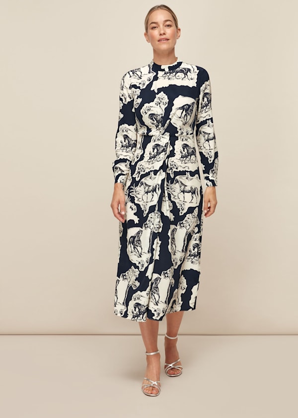 Blue Stallion Print Silk Dress