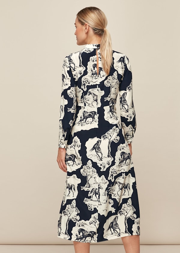 Blue Stallion Print Silk Dress