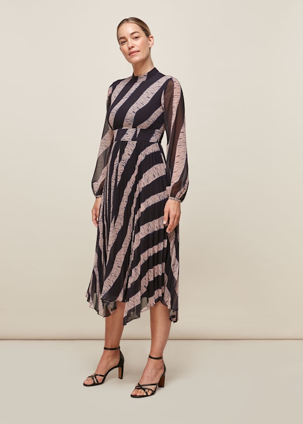 Multicolour Shibori Print Pleated Dress