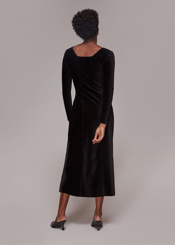 Black Cord Velvet Bust Detail dress