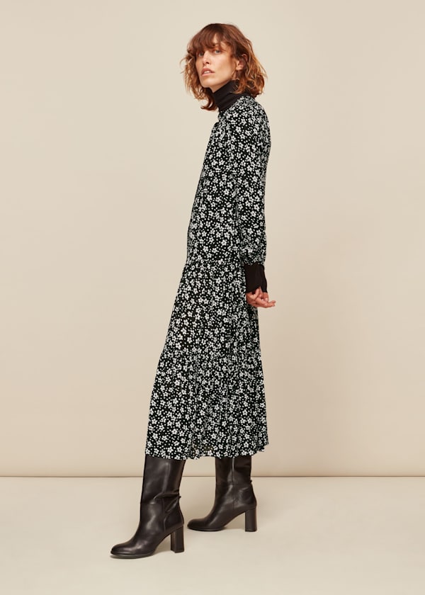 Black and White Daisy Spot Trapeze Dress