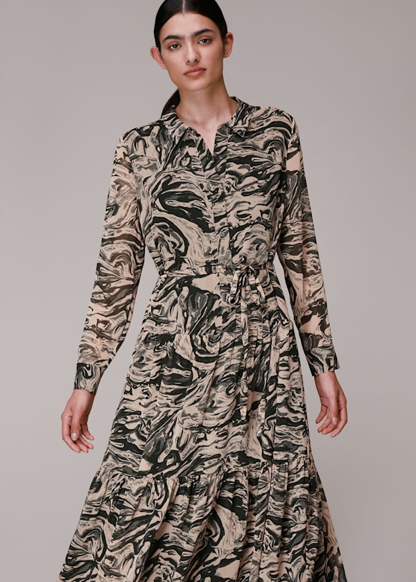 Multicolour Marble Print Shirt Dress