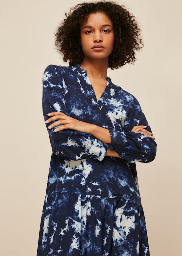 Blue Tie Dye Smock Dress