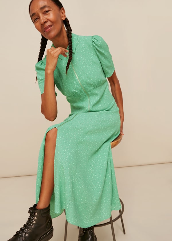Green Scattered Bloom Midi Dress