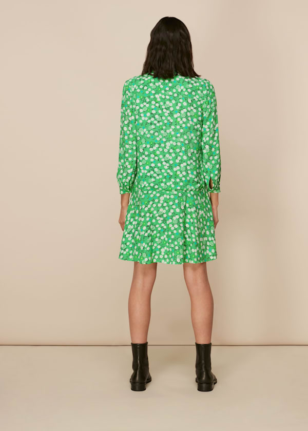 Green Cherry Blossom Pintuck Dress