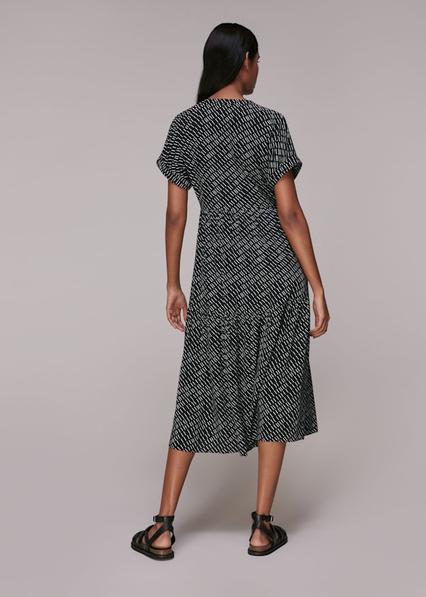 Black Geo Print Tiered Dress