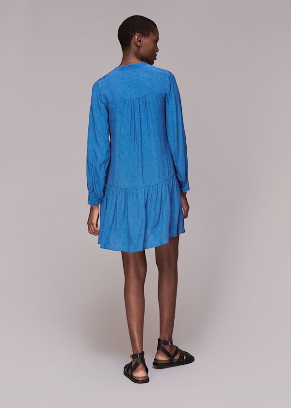 Blue Animal Fleck Smocked Dress