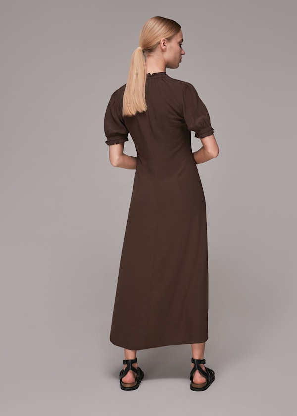 Brown Ada Ruched Detail Midi Dress