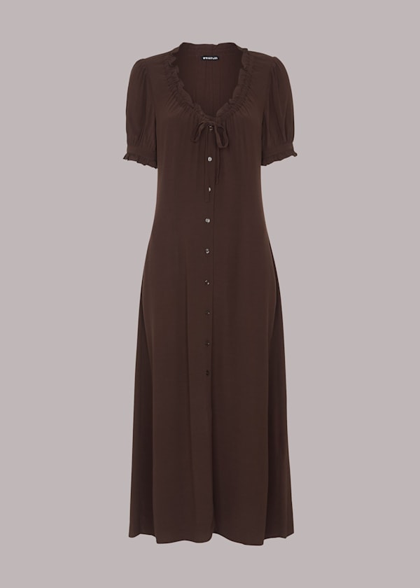 Brown Ada Ruched Detail Midi Dress