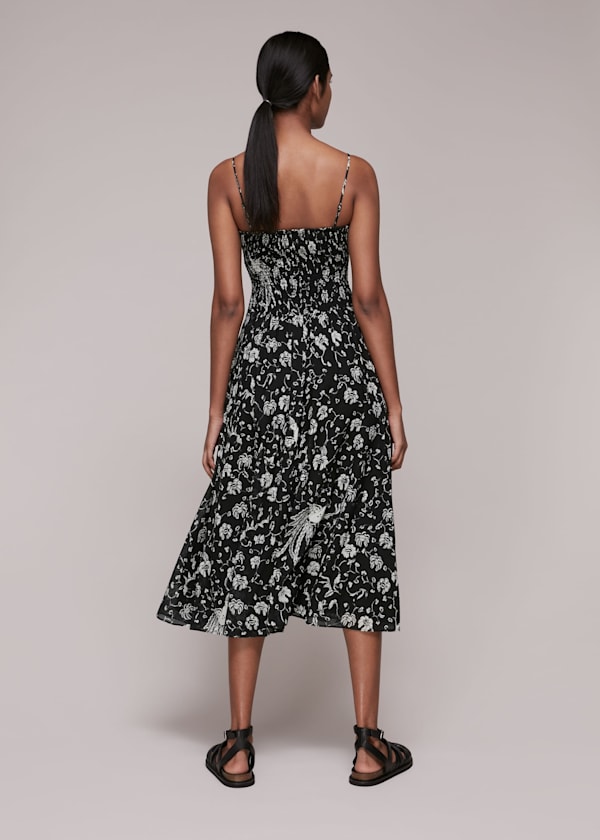 Black Amelie Bird Silk Mix Dress