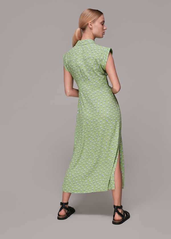 Green Shooting Floral Midi Dress