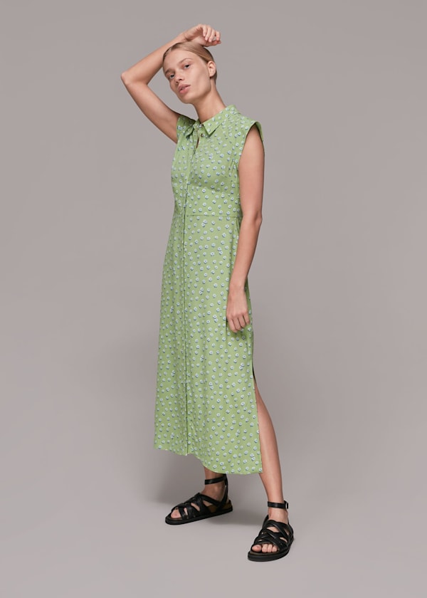Green Shooting Floral Midi Dress