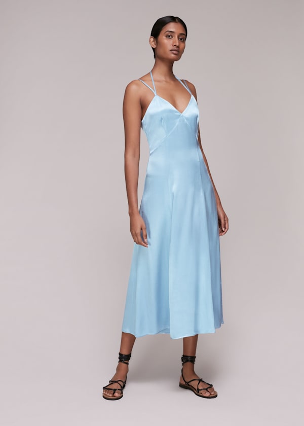 Blue Satin Cami Dress