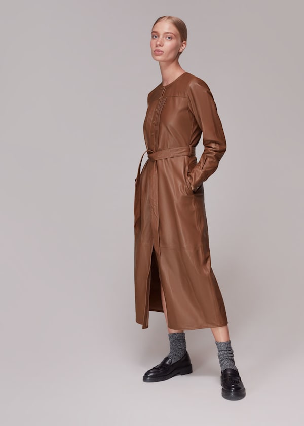 Pintuck Leather Midi Dress