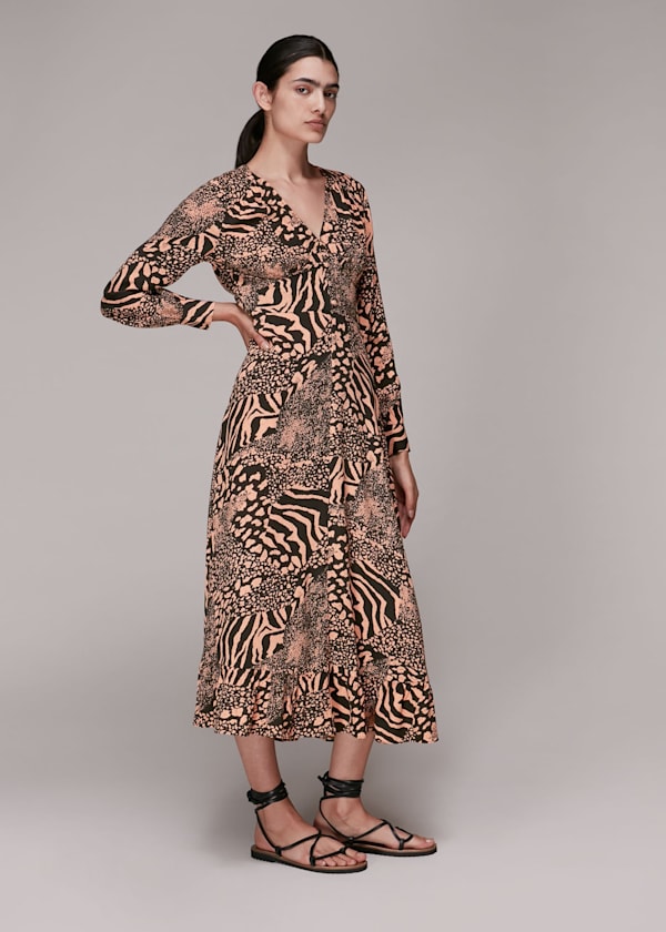 Multicolour Patchwork Animal Midi Dress
