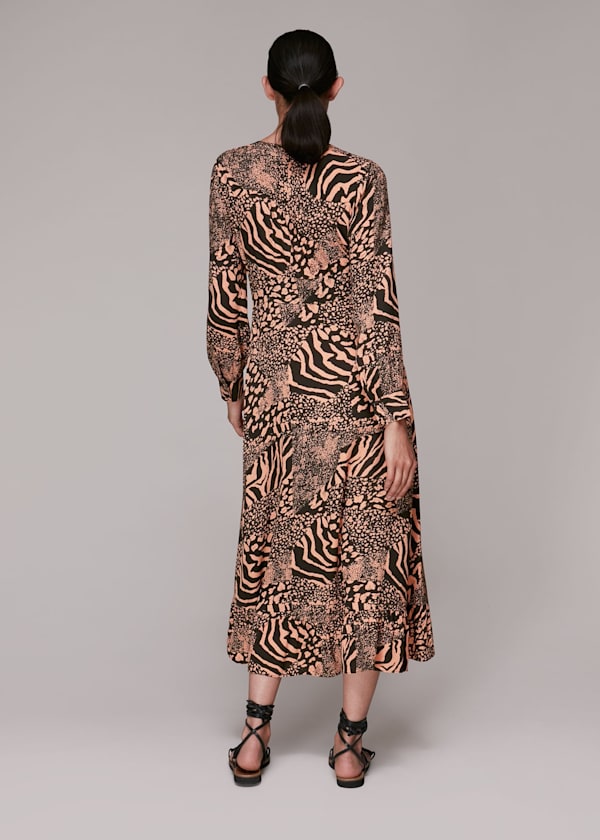 Multicolour Patchwork Animal Midi Dress