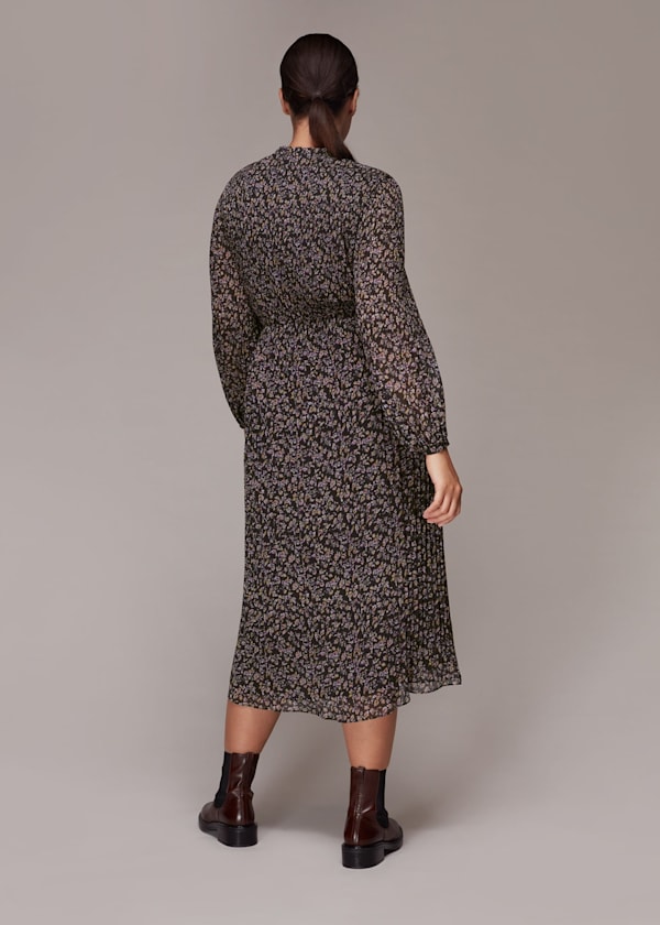 Multicolour Trailing Floral Plisse Dress