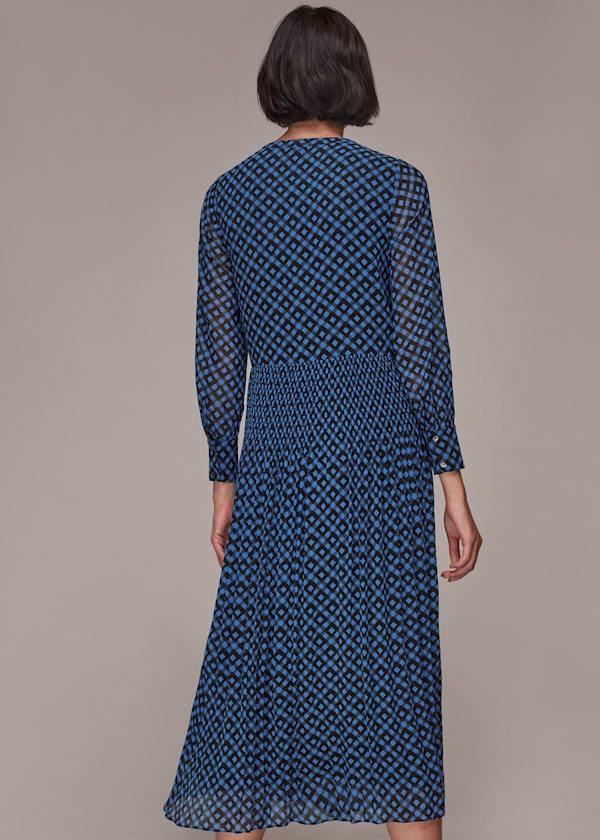 Black Gingham Check Pleated Dress