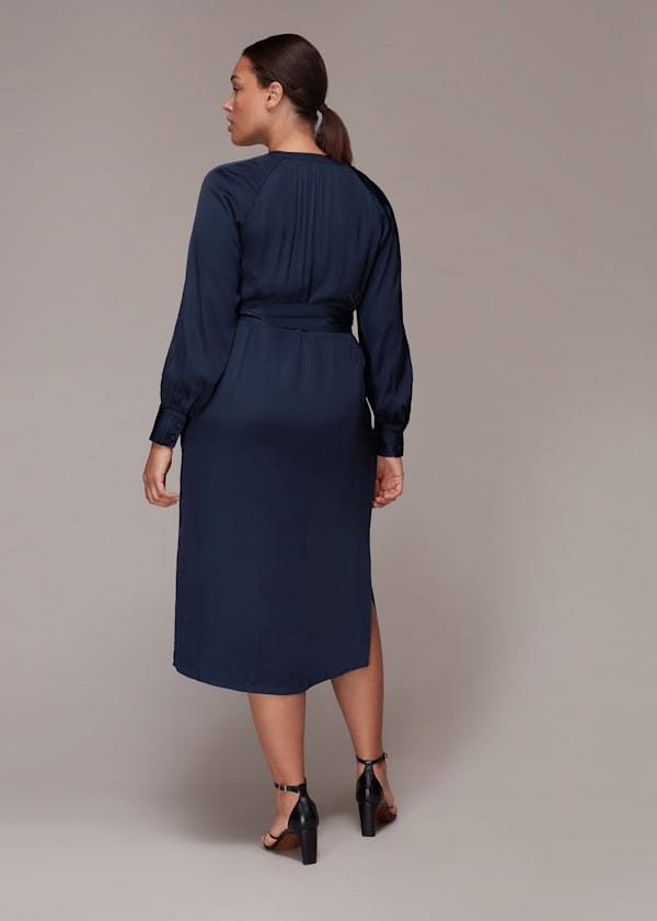 Navy Satin Shirt Dress