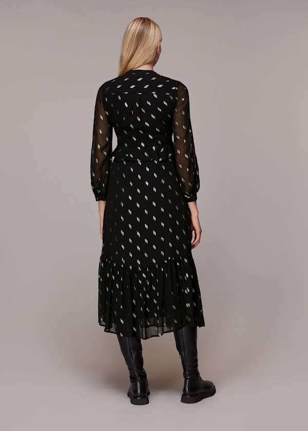 Black Dobby Metallic Midi Dress