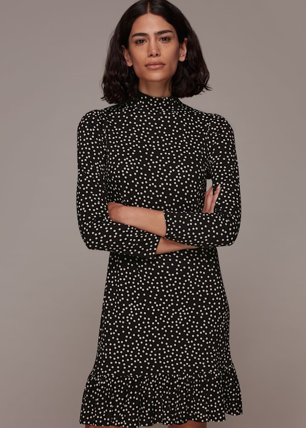 Black Irregular Spot Jersey Dress