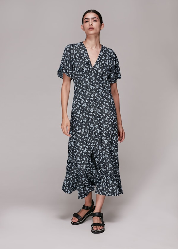 Blue Daisy Spot Print Midi Dress