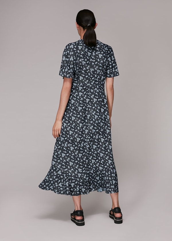 Blue Daisy Spot Print Midi Dress