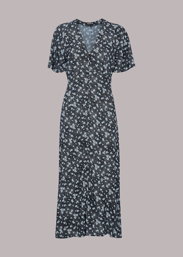 Blue Daisy Spot Print Midi Dress
