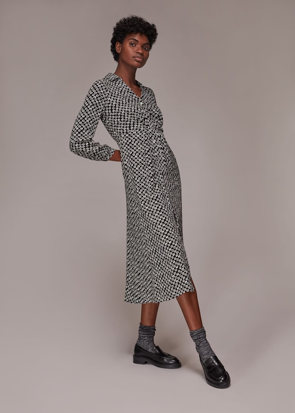 Black Landmark Print Midi Dress