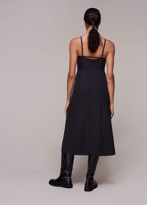Black Silk Cut Out Detail Slip Dress
