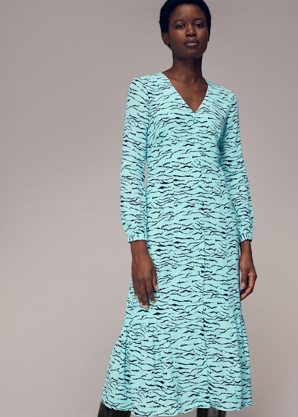 Multicolour Inez Abstract Tiger Midi Dress