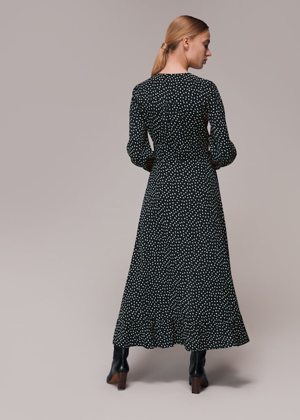 Black Stamp Spot Print Midi Dress