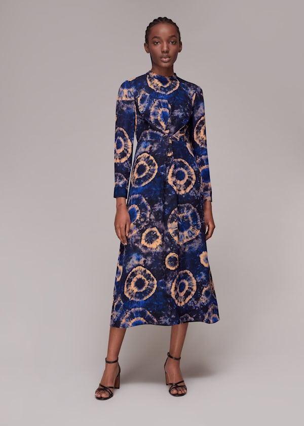 Multicolour Elena Tie Dye Silk Midi Dress