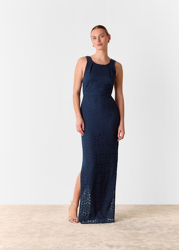 Navy Lace Tie Back Maxi Dress
