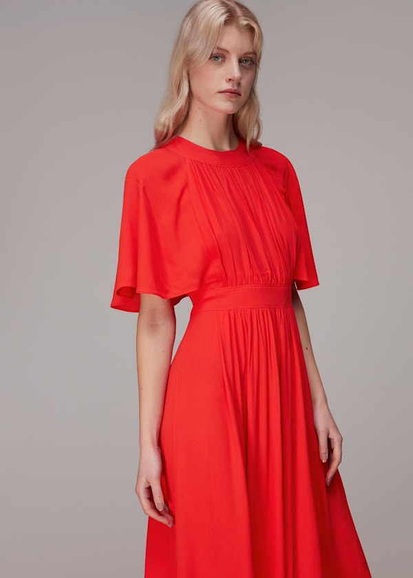 Red Amelia Cape Sleeve Dress
